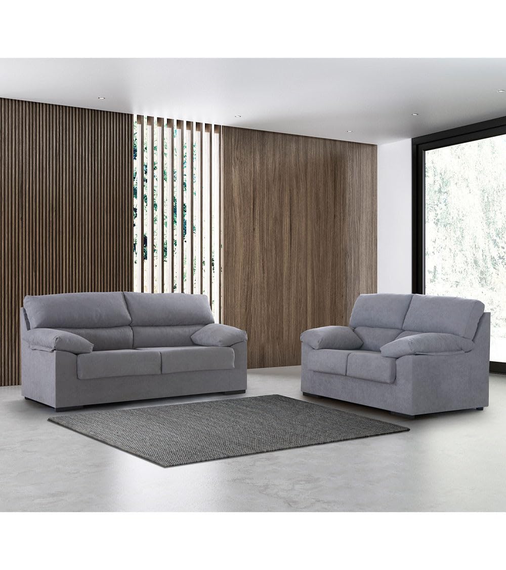 SWEET SOFA® - Sofá 2 plazas 140 cm Denver, sofá tapizado Antimanchas Gris Claro, sofá desenfundable Estructura Madera (97 Altura x 85 Prof)