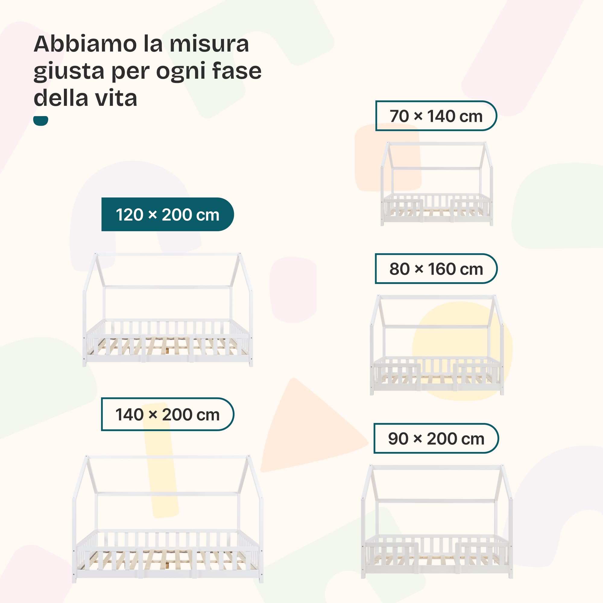 [en.casa] Letto Casetta per Cameretta Letto Piazza e Mezza per Bambini con Barriere di Protezione Struttura in Legno di Pino con Zona di Riposo 120x200 cm Bianco