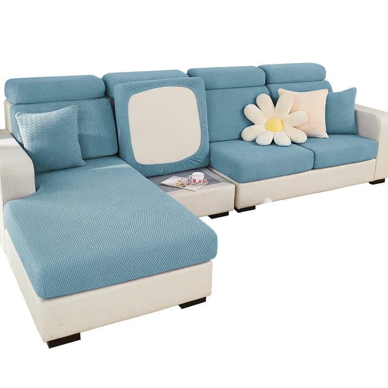 Sofa Seat Cushion Cover - Stretch Sofa Cover Universal Elastic Sofa Seat Cover Non-Slip Sofa Cover Protective Cover for Sofa Cushion L Shaped Chaise Longue Furniture Protection (Light Blue Weaves)