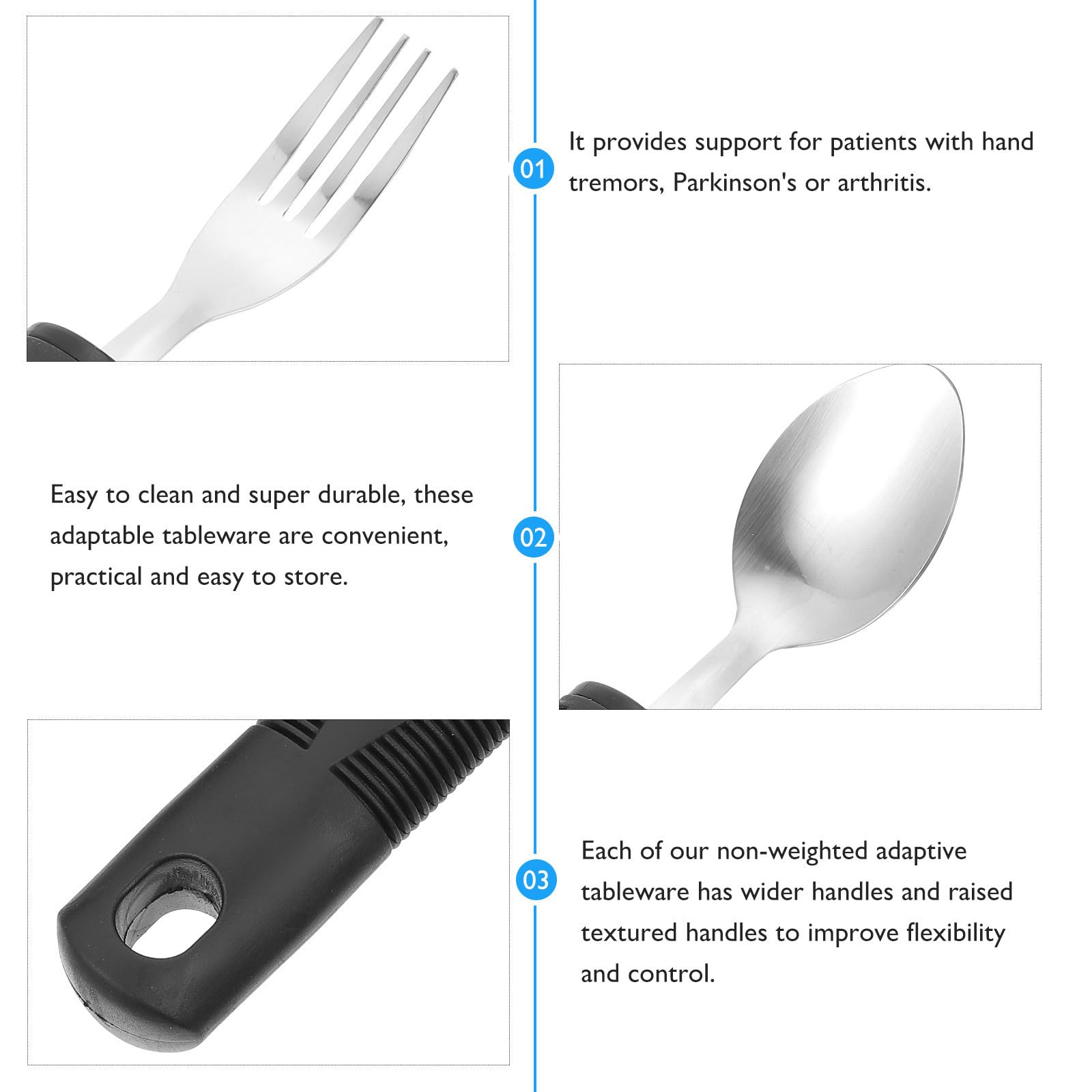 Lurrose Set di Posate Ergonomiche Antiscivolo per Disabili in Acciaio Inossidabile e Plastica Manici Sagomati, Facile da Impugnare e Riporre, per Anziani e Riutilizzabile Colore Casuale
