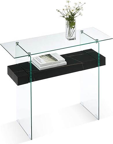 ivinta Mesa consola estrecha de vidrio con almacenamiento, mesa moderna para sofá, mesa de entrada, escritorio de cristal para computadora pequeña, disponible en Yaxa El Salvador