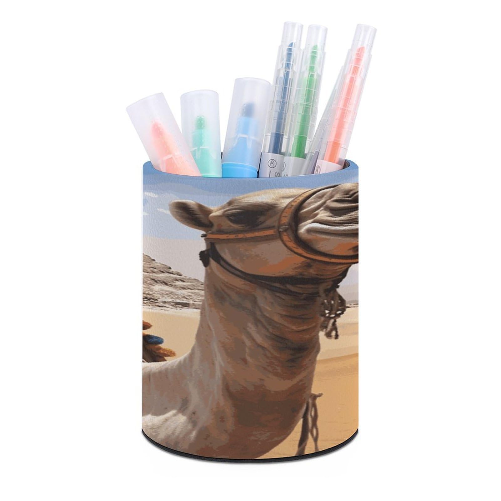 LDGSUPH Pyramid Camel Round Pen Holder Leather Pen Cup Pencil Cup Pen Organizer Pencil Holder for Desk Organizer Pencil Organizers Makeup Brush Holders for Home Office Gift