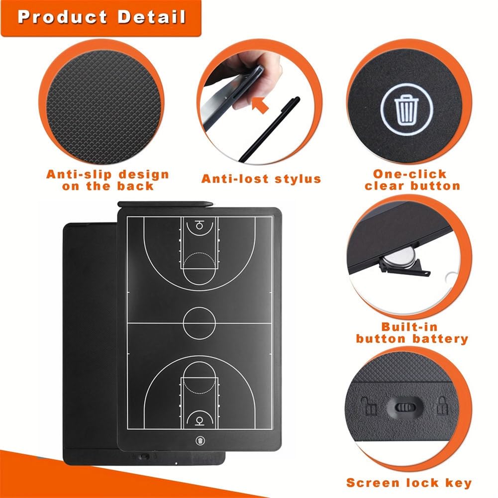 Breeshy Tableau de Coaching Électronique, Écran LCD 16 Pouces, Tableau de Stratégie avec Fonction de Verrouillage pour Basket-Ball, Basket-Ball Vertical