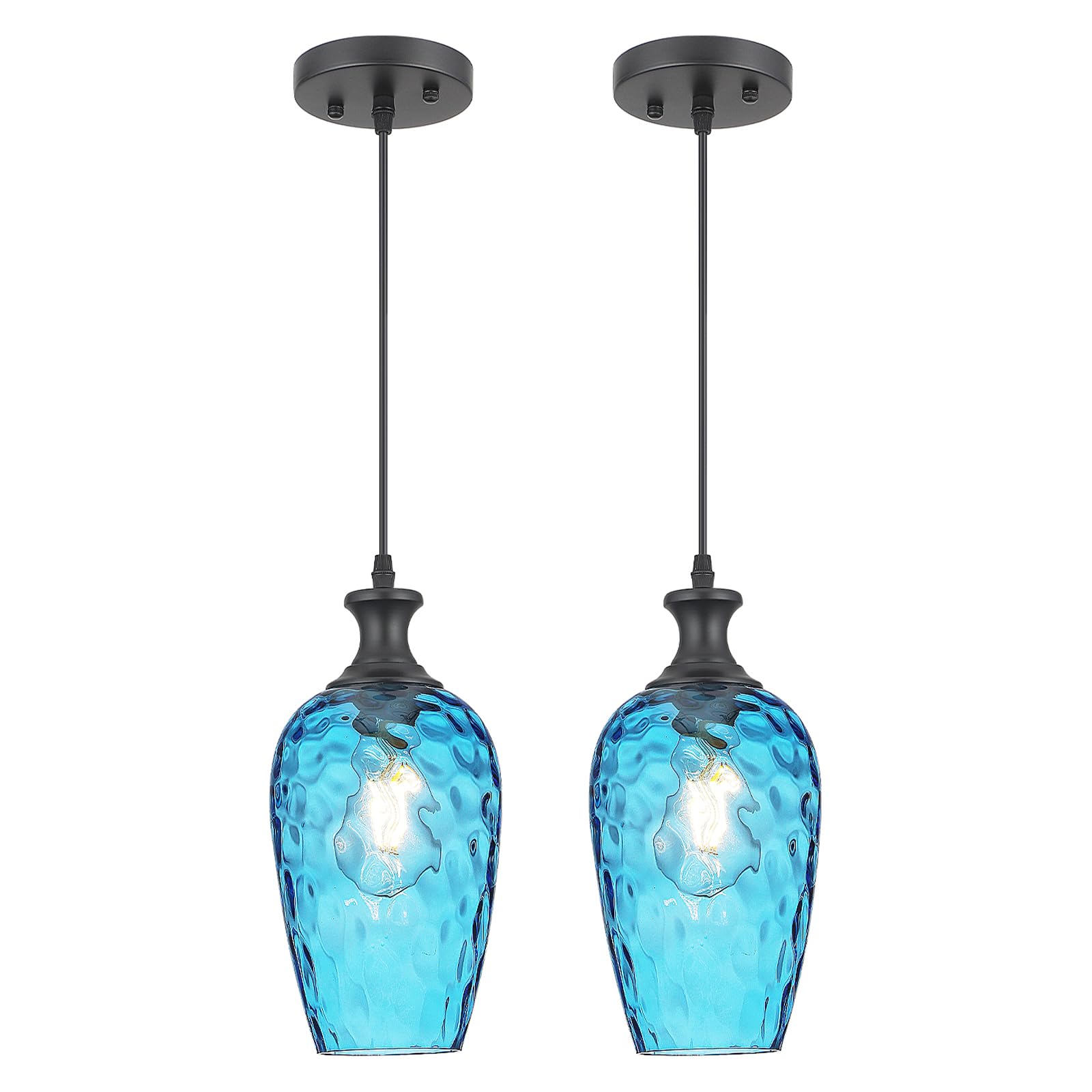 Photo 1 of SADUENFR Pendant Lights Kitchen Island 2 Pack, Blue Glass Pendant Light Fixtures with Hammered Glass, Modern Hanging Light for Kitchen Sink Dining Room Bedroom
