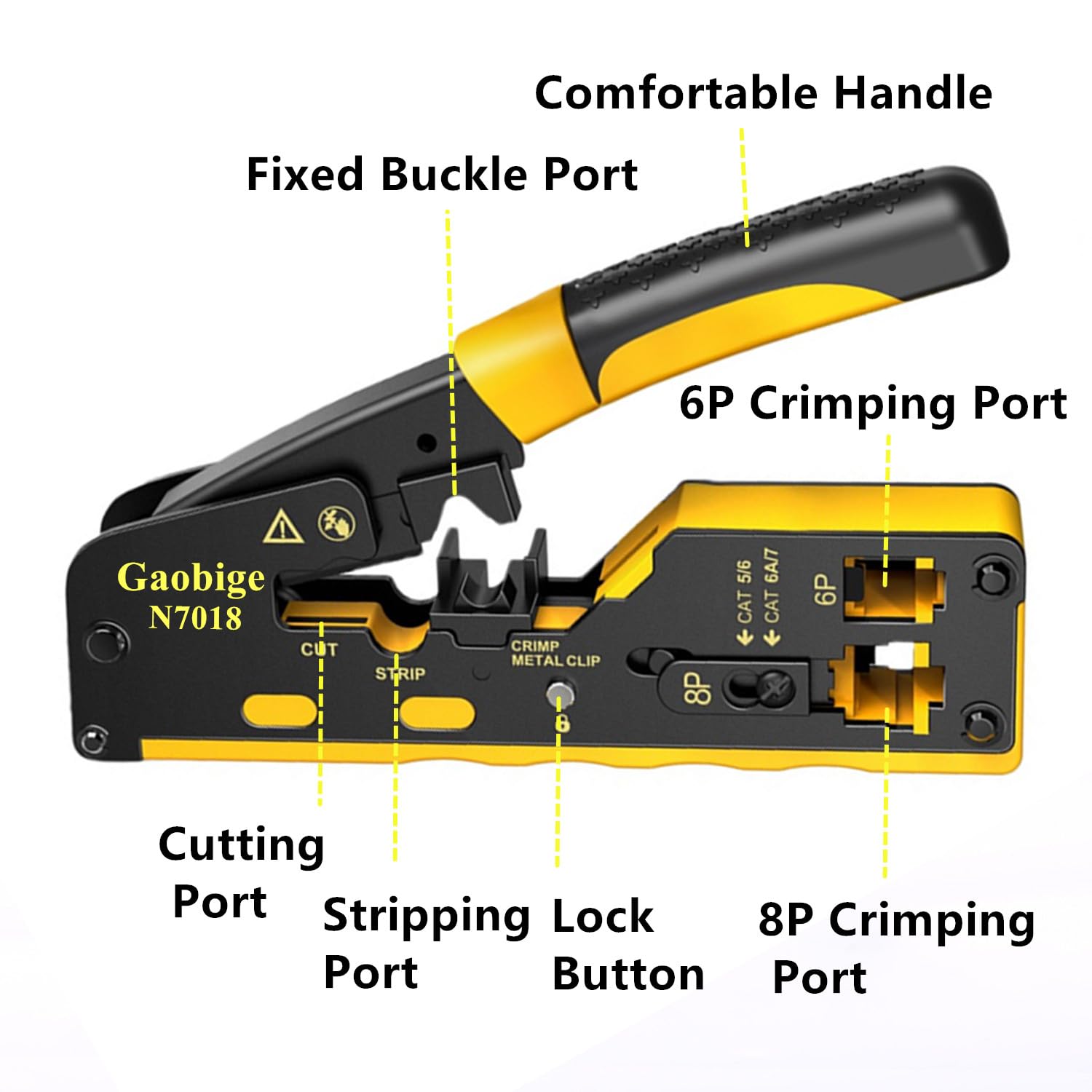 Gaobige Kit d'outils de sertissage RJ45, Cat7/6A/6/5e/5 RJ45, 50 connecteurs Cat6, testeur de câble réseau, coupe-fil