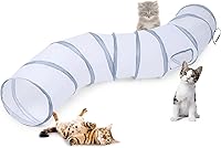 Sheldamy S-Shape Collapsible Cat Tunnel Toy with Play Ball - Interactive 2-Way Maze for Cats, Kittens, Puppies, Rabbits (White & Gray)