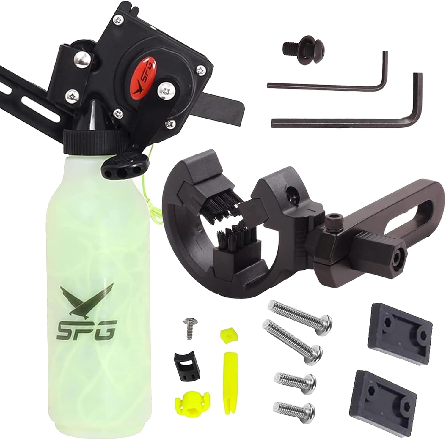 SOPOGER Bowfishing Reel for Recurve and Compound Bow, Bottle Style Bow Fishing Reel Kits with Brush Biscuit Arrow Rest and Replacement Brush