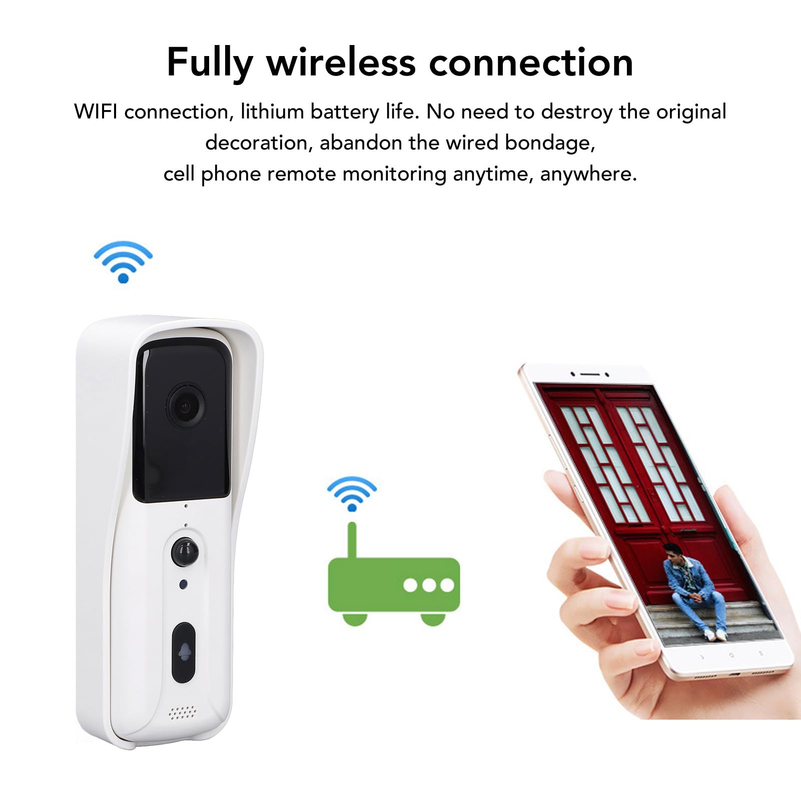 Yunir Timbre con Vídeo Inteligente WiFi, Cámara Inalámbrica de Visión Nocturna de Seguridad 1080P con Aplicación y Timbre, Lente Gran Angular con Detección de Movimiento para