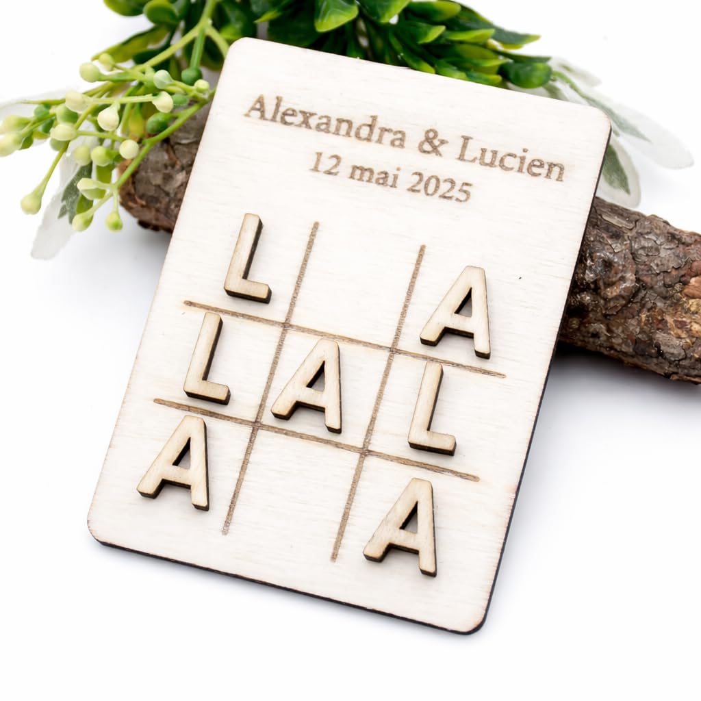 Lot de 10 jeu de mariage en bois personnalisable, mini jeu de morpion, idée cadeau invités, décoration de table, animation, version initiales ou coeur