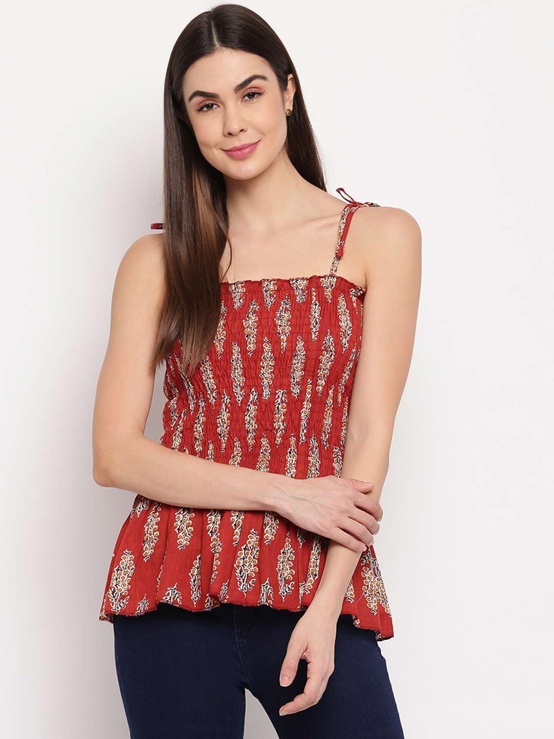 Bigdave Women's Rayon Printed Casual Summer Style Tie Shoulder Straps Free Size Tank Top (Multi17)