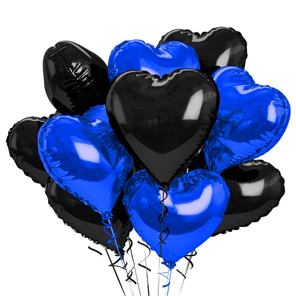 12 pcs Black Blue Heart Foil Balloons,18 Inch Heart Shaped foil Balloon Love balloons for Wedding Decoration Party Birthday Valentines'Day decoration