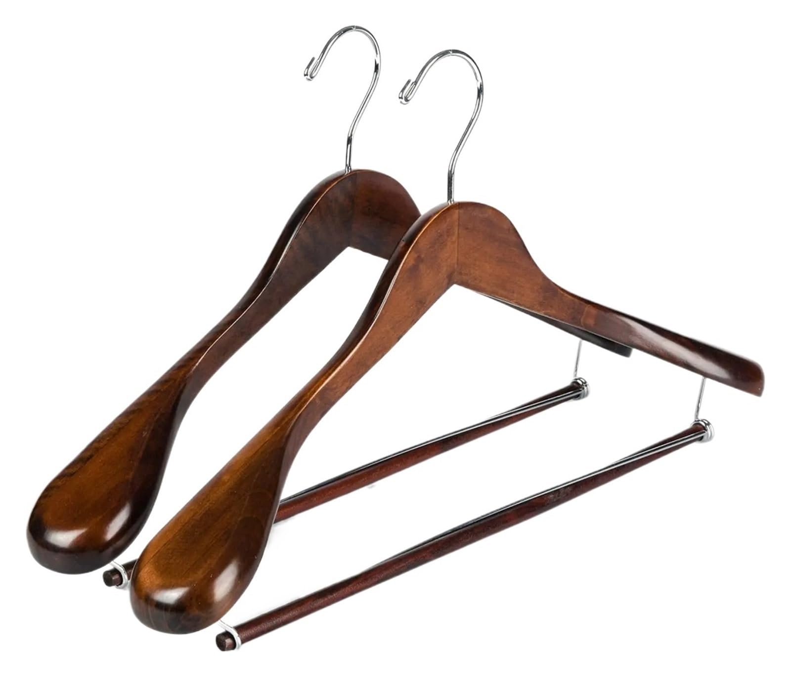 Wooden hangers Wide Shoulder Wooden Hangers 2 Pack with Locking Bar, Smooth Retro Finish for Heavy Clothes, Holds Up to 20lbs for suit