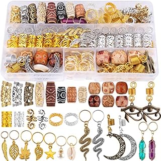EBANKU 184pcs Hair Jewelry for Braids, Dreadlocks Hair Jewelry for Braids, Jewelry Aluminum Hair Coils, Moon Snake Leaf Braid Clips, Ancient Gold Metal Pendant Wooden Beads Braid Accessories