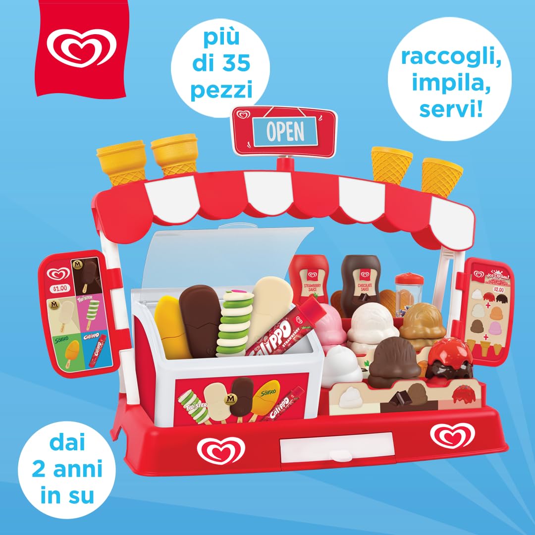 Casdon set gelateria giocattolo ufficiale Algida | Gelateria giocattolo per bambini dai 2 anni in su | Con freezer, espositore gelati, denaro finto e più di 35 pezzi