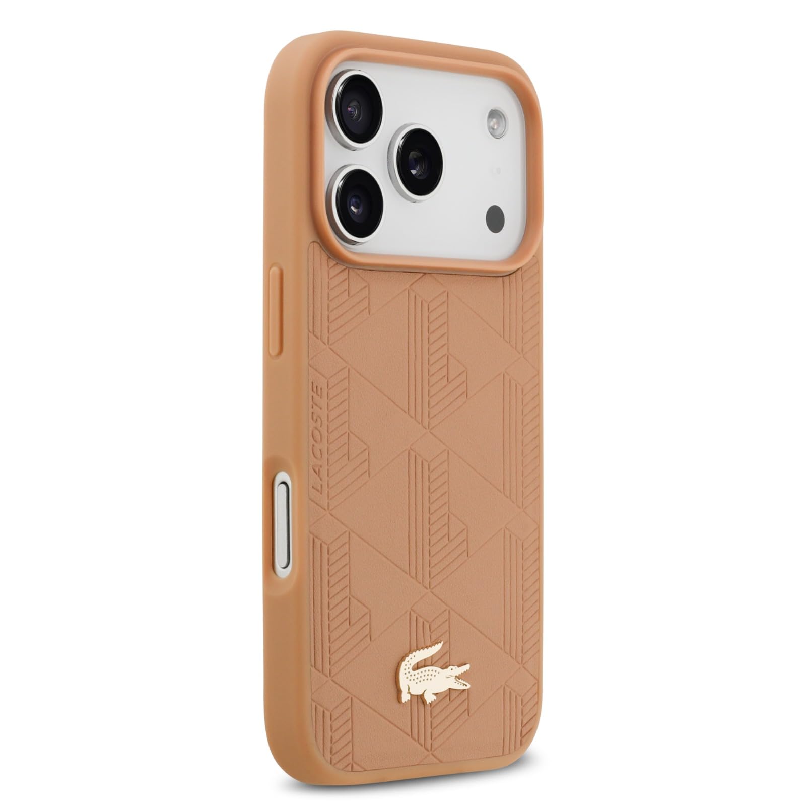 Etui na iPhone'a 17 Pro Max, Lacoste kompatybilne z MagSafe, skóra PU, monogram, złote logo, stylowe, odporne na wstrząsy, różowe