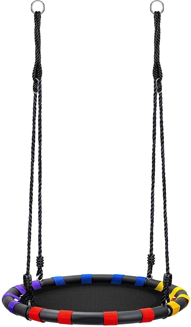 IRIS 22 Inch Kids Round Mat Swing with Adjustable Hanging Ropes Great for Tree, Swing Set