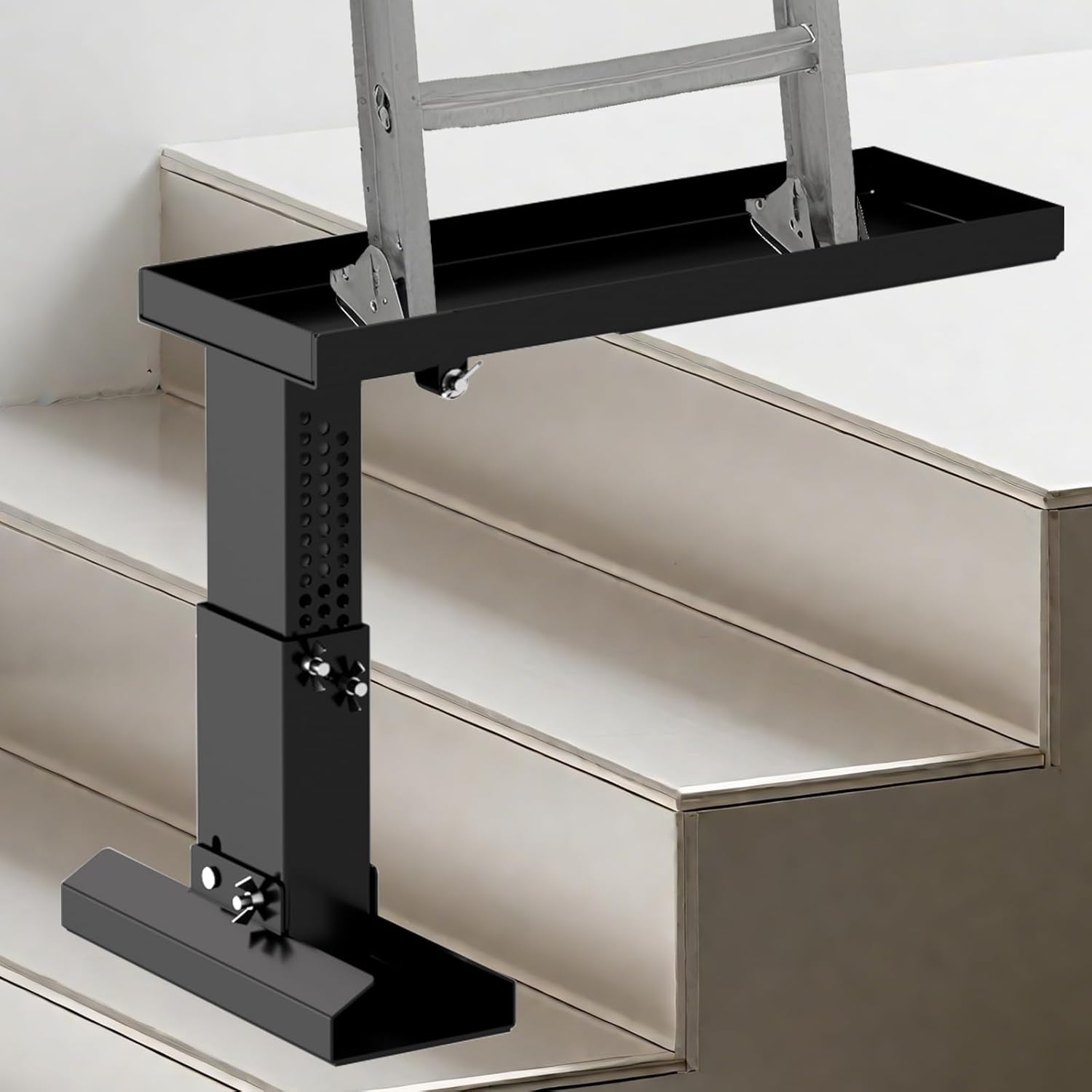 Foldable Ladder Extender for Stairs-Heavy-Duty Ladder Leveler-Adjustable 9.13-15" Height/Platform 20x7.5"/Anti-Slip Mat-Ladder Extension Aide Stabilizer for Extension/Straight/Telescopic Ladders LA1-Black