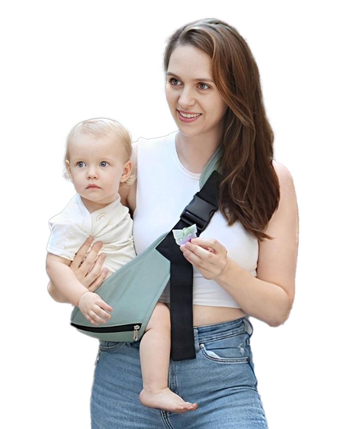 Baby Sling Carrier Newborn to Toddler,Ergonomic Sling Carrier with Adjustable Strap,Lightweight,Portable,Breathable,Soft Padding,Baby Hip Seat Carrier 7-45 Lbs,Green