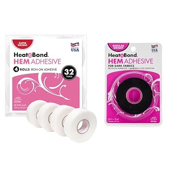 HeatnBond 4 Rolls Hem Tape Iron-On Adhesive, Super Weight, 32 Yards 3/4 Inch x 8 Yards Each, White 1 Roll Hem Iron-On Adhesive, Regular Weight, 3/8 Inch x 10 Yards, Black