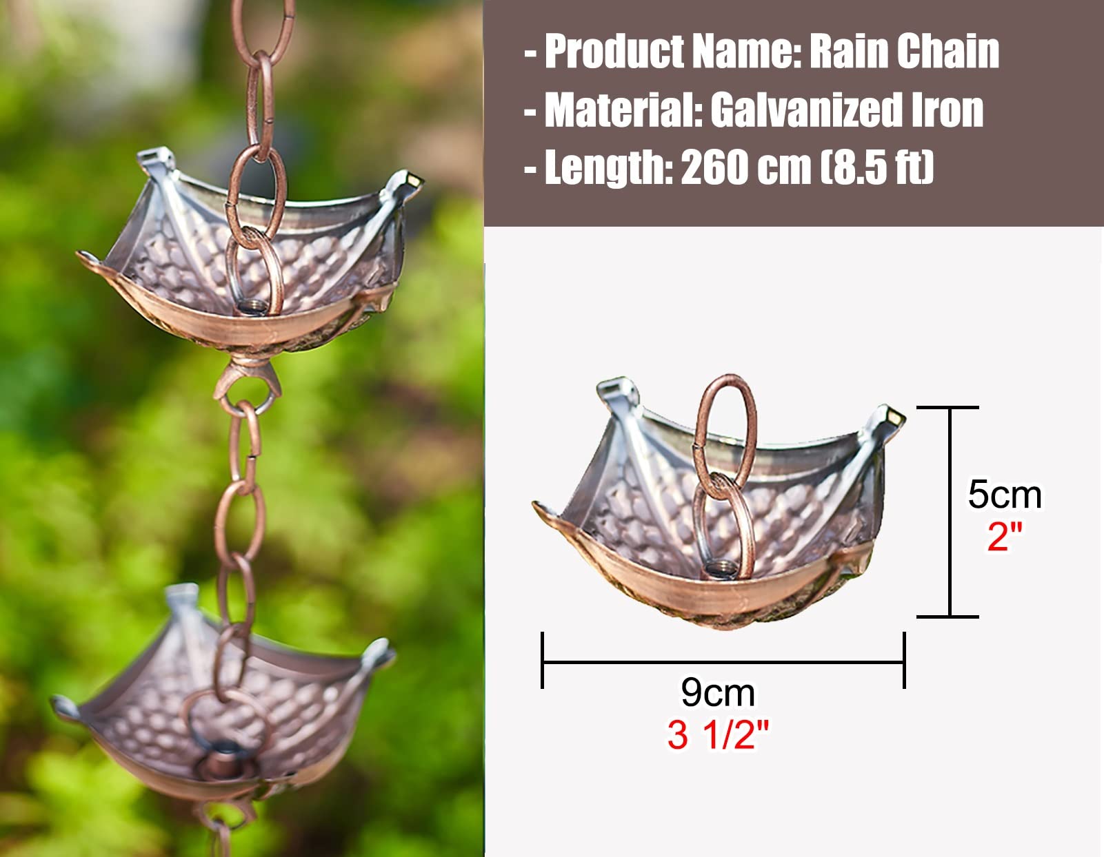 Chaîne Attrape-Pluie Oiseaux 100cm - Carillon Pluie Décoratif Métal Antique Pour Jardin