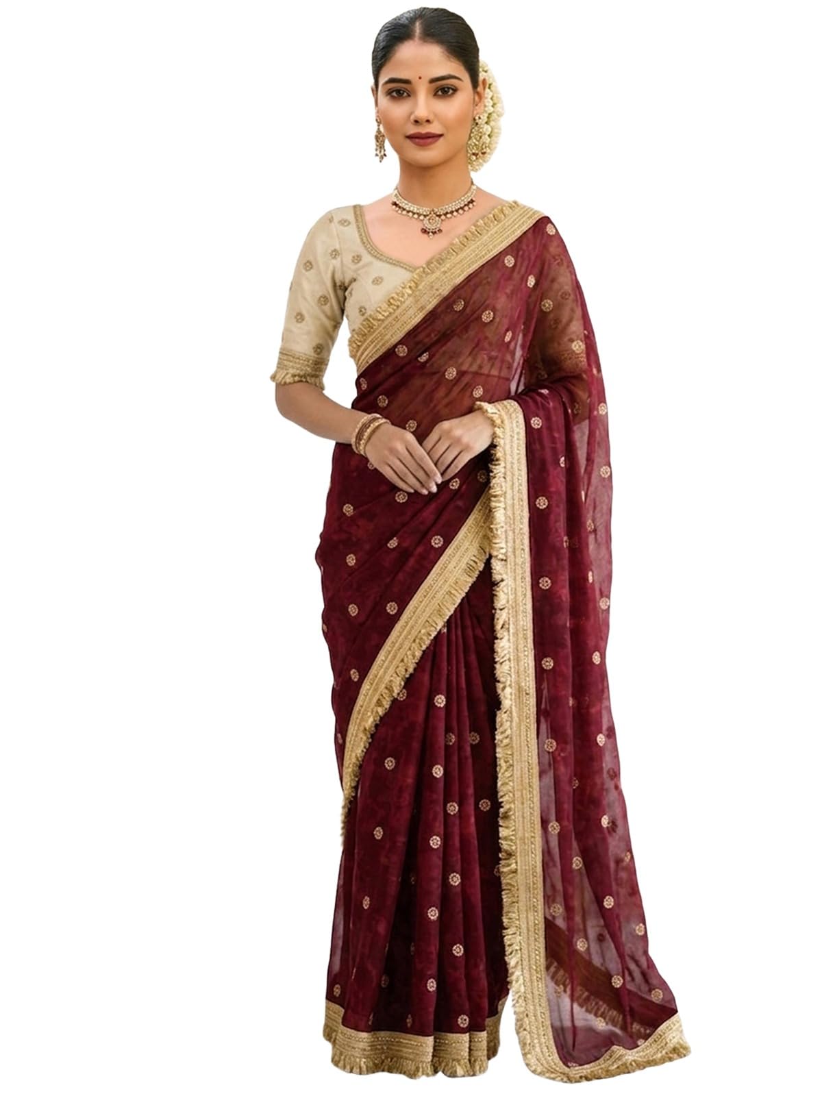 satrani Women's Sequins and Hand Work Tissue Silk Saree with Unstitched Blouse-picture-31