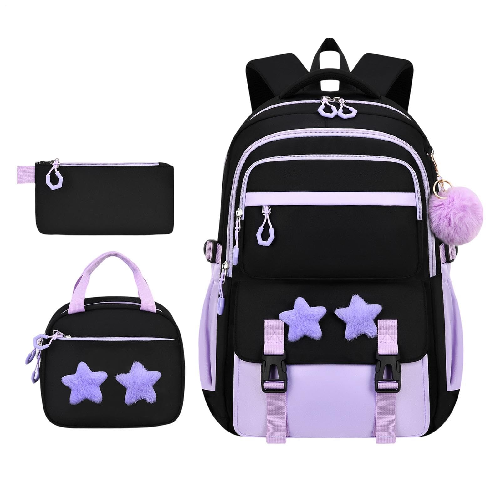 Zaino Scuola Bambini Con Borsa Pranzo Set 3 Pezzi Con Cerniera Carina A | Zaino Scolastico Casual da Bambine Per Studenti Libri Di Cancelleria Portafoglio Abbigliamento Viaggi Al