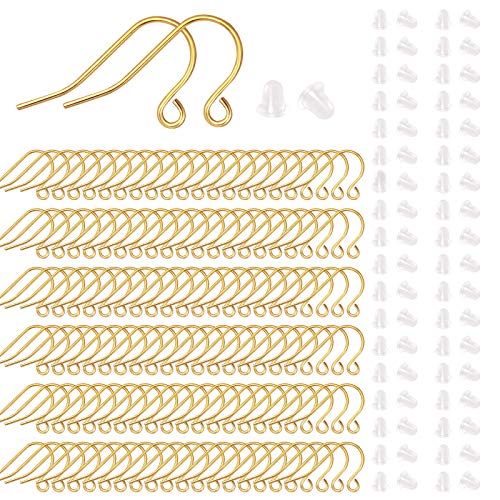 Jmkcoz 240 Pcs Earring Hooks 14K Gold Plated Fish Hook Ear Wires Earring Backs for DIY Jewelry Making Finding