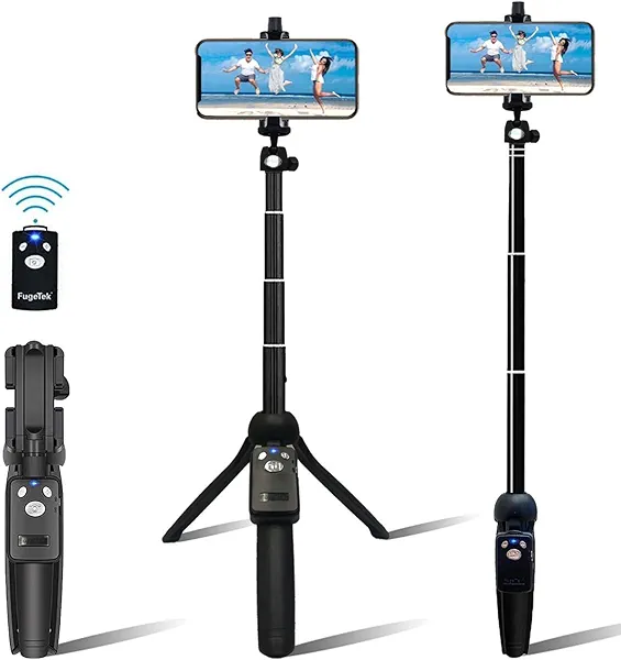 Fugetek 42" Compact Selfie Stick & Tripod, Extendable, Wireless Bluetooth Remote, Lightweight Aluminum, Travel Ready, Compatible with iPhone 14 13 12 Pro Xs Max Xr X 8Plus 7 & Android