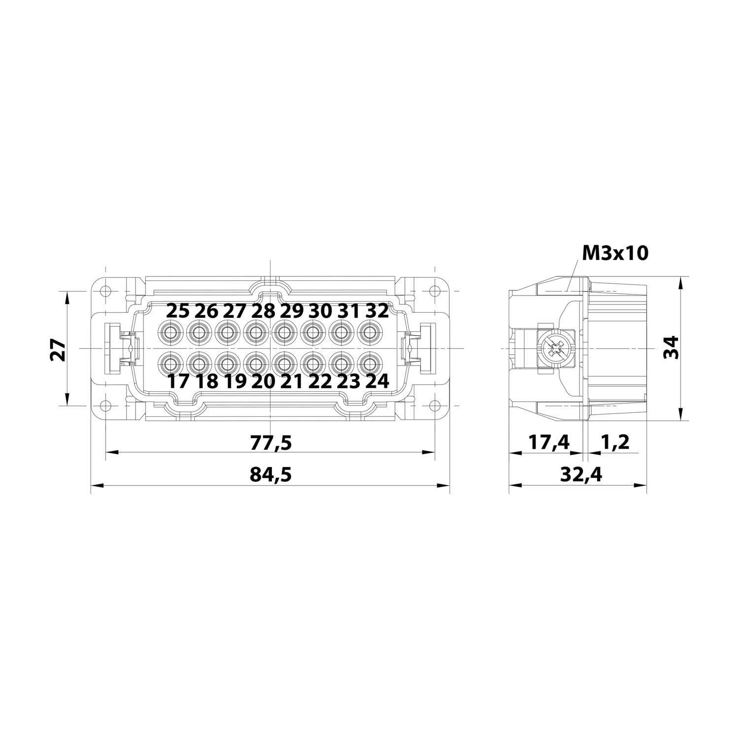 HARTING Han 16E Stifteinsatz (M) Schraubanschluss, 16-polig+PE 500V, 16A - 1 Stück