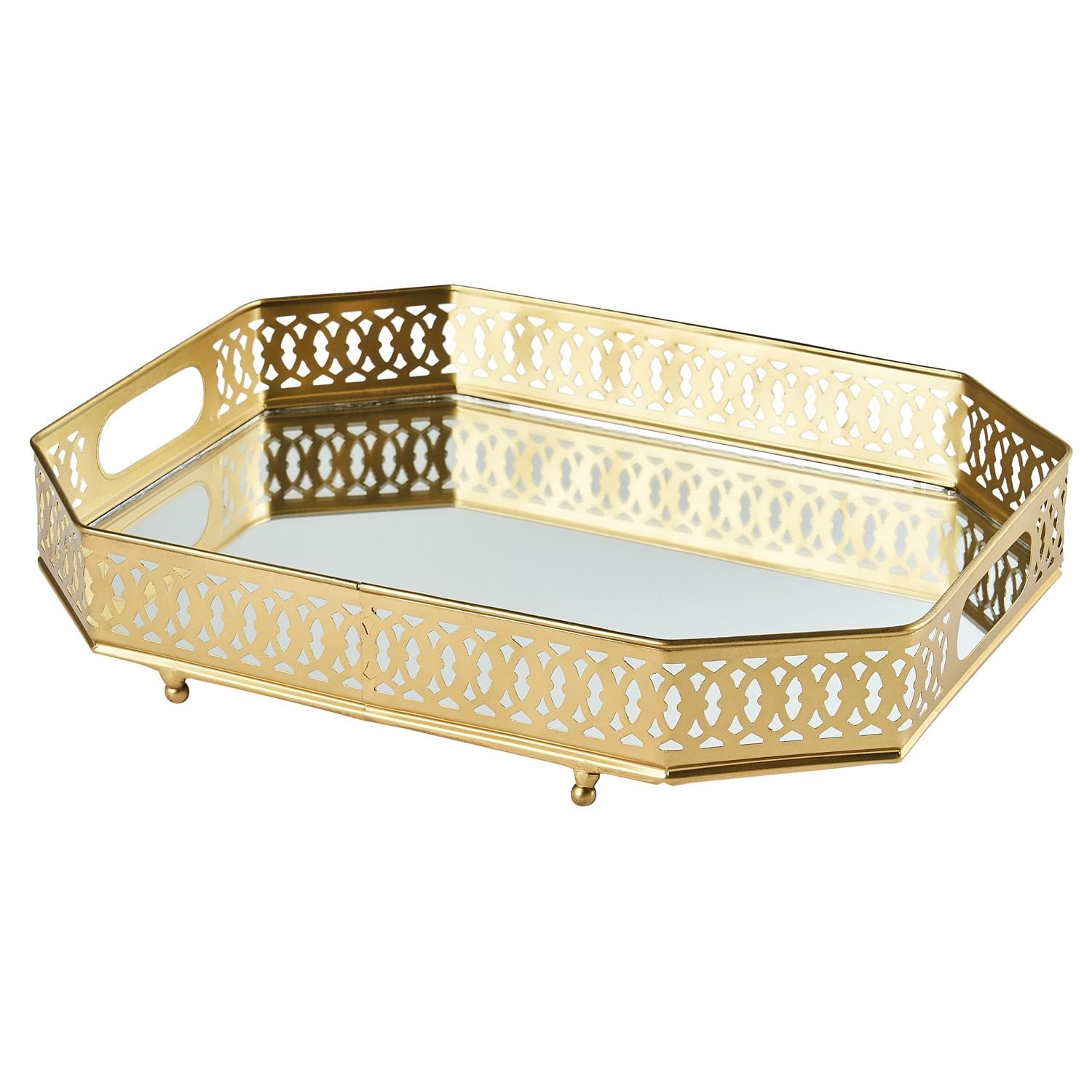 Orientalisches Spiegeltablett Agata aus Metall in Gold rund 34 cm
