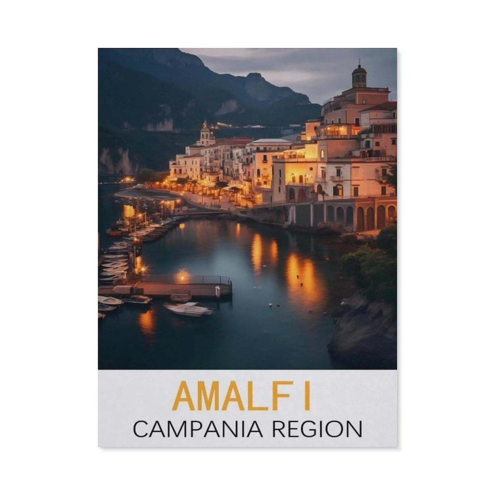 BEAYODKP 5D DIY Diamond Painting kit，Amalfi Campania Region Vintage Travel Posters，Round Resin Diamond Cross Stitch, Home Decoration Gift（50 x 60 cm/19.68 x 23.62 inches）-CP19