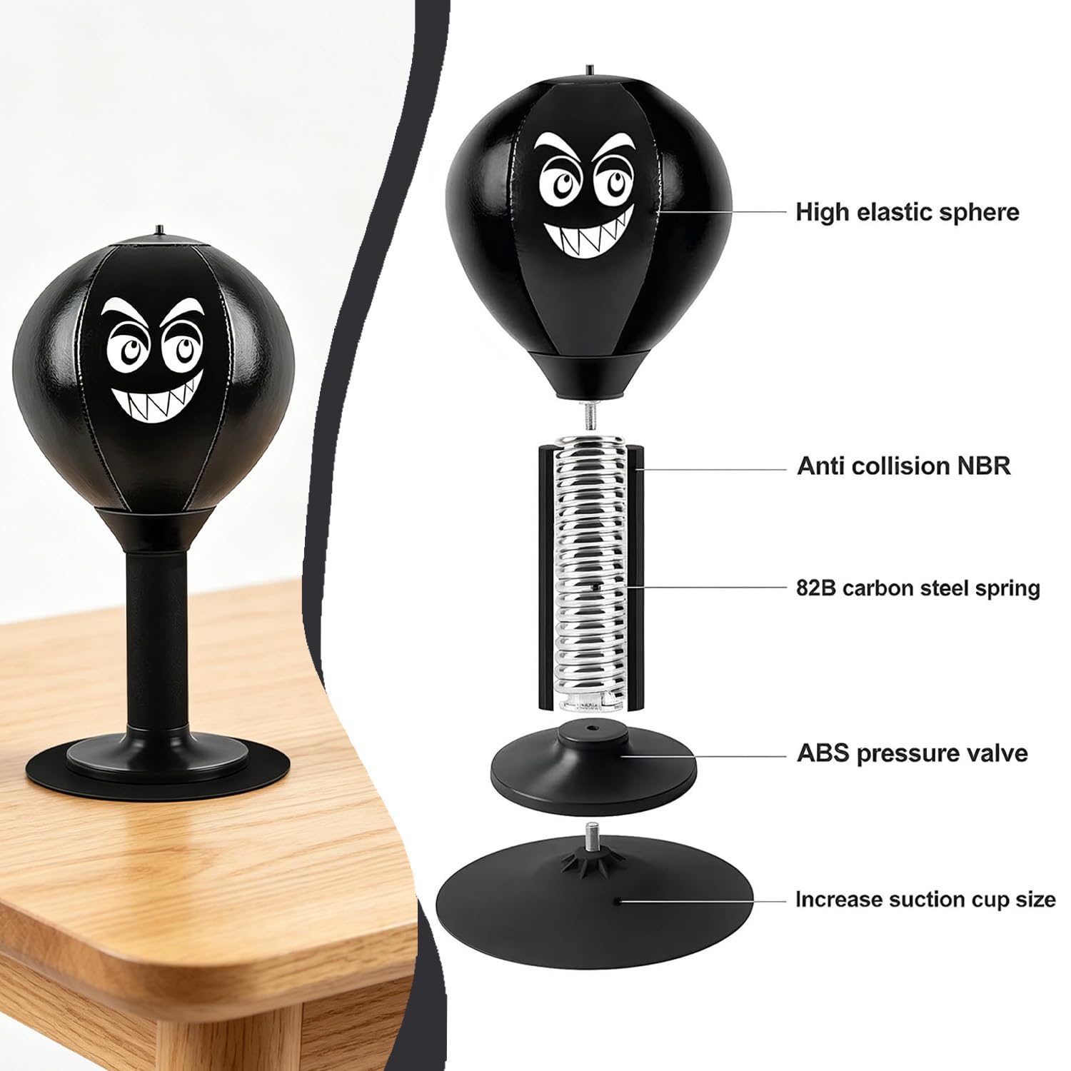 Punchingball Tisch mit Saugnapf, Desktop Boxsack mit Feder & Luftpumpe, Mini Punching Rage Bag für Büro und Zuhause, Freistehender Stressabbau Boxsack für Chef Kollegen und Freunde