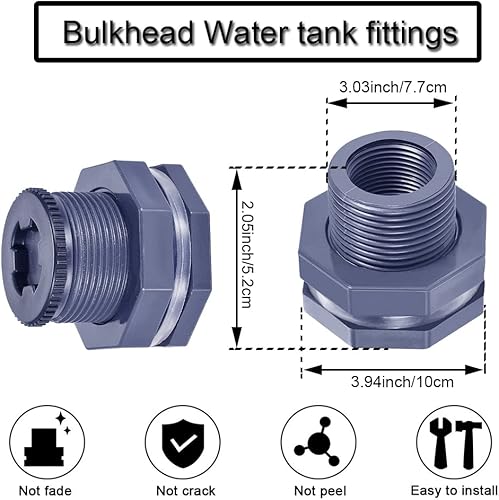 Miniatura 2 de JoyTube 2" Hembra PVC Bulkhead Fitting con tapón Junta de sello de silicio Conector de tanque de agua para sierra de agujero de 3 pulgadas Barriles