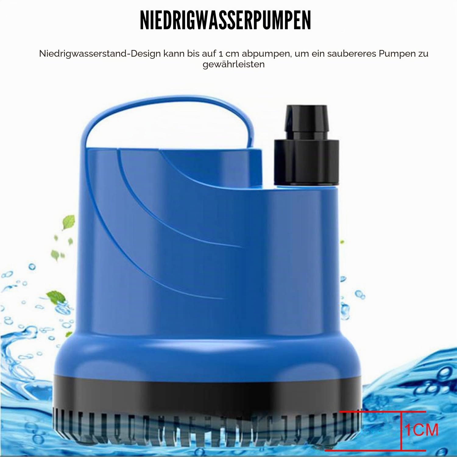 EXLECO Mini Wasserpumpe Tauchpumpe Aquariumpumpe 2500L/H 40W 230V Förderhöhe 2,3m Kabel mit Stecker 2,5m Auslassdurchmesser 12/16/20 mm für Gärten Aquarium, Teich, Brunnen