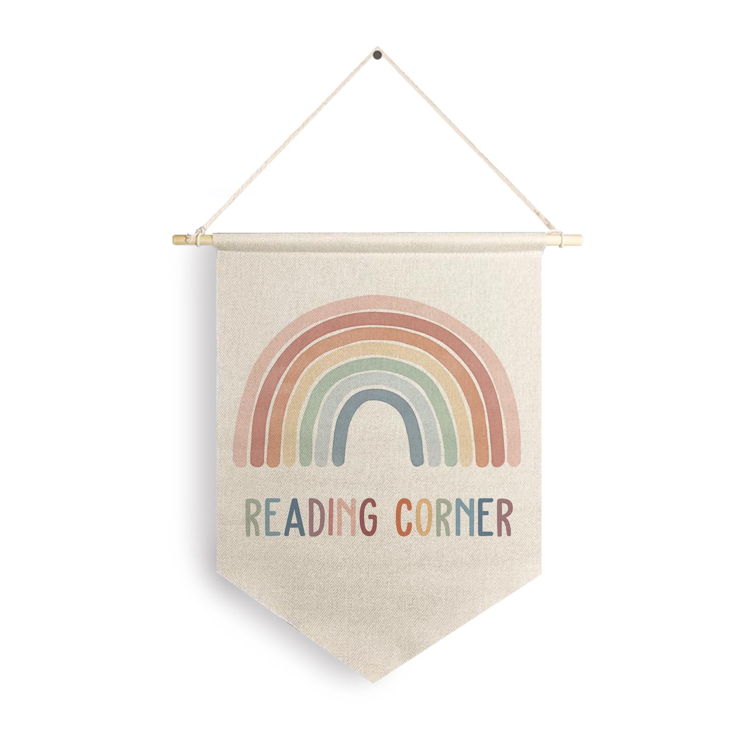 "Rainbow Reading Corner" Wall Art Hanging Poster - 12x16 Inch Pennant Banner For Classroom, Kids Room Decor