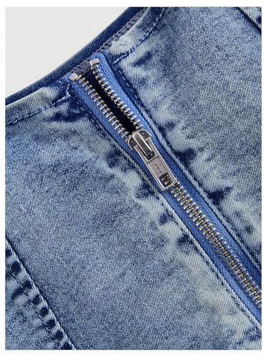 WDIRARA Women's Denim Corset Tank Top Asymmetrical Hem Crop Tops Sleeveless Zip Up Back Tanks4