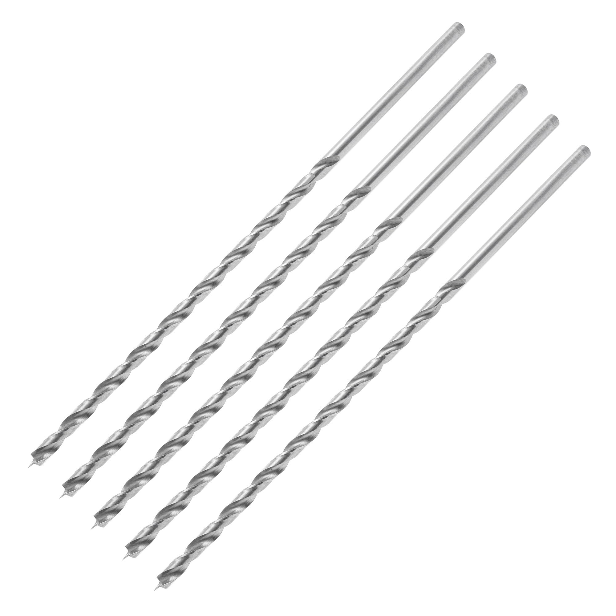 ENT 50445 Punta elicoidale per legno Ø 5 mm in confezione da 5, extra lungo 200 mm, con punta centrale e pretaglio, D 5 x NL 135 x GL 200 mm, codolo cilindrico, Acciaio ad alta velocità