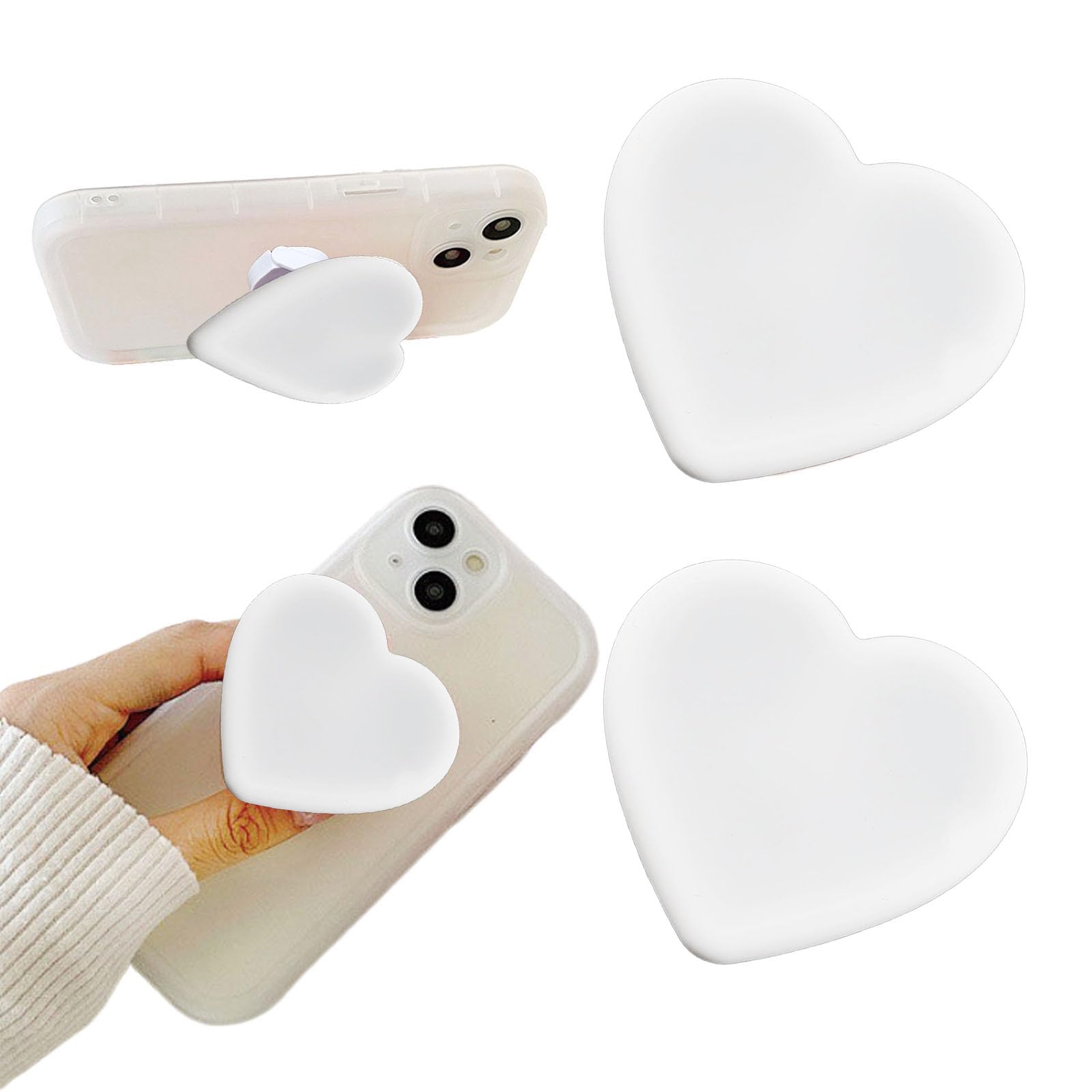 2PCS Heart-Shaped Silicone Mobile Phone Grip Stand, Collapsible Cellphone Finger Grip Holder for Smartphone Tablet Cell Phone Accessory Compatible phone case (Pink) — view 10