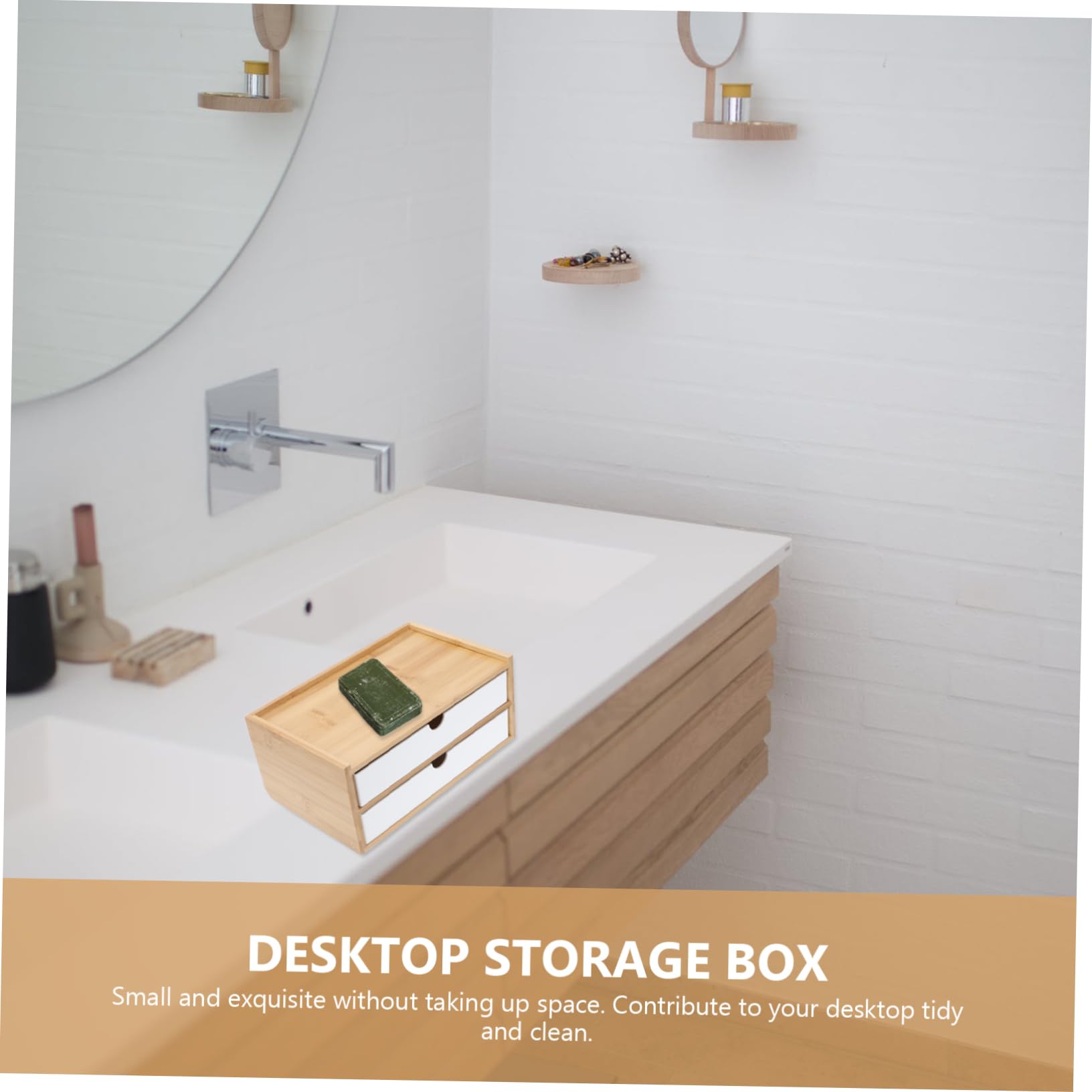 Caja de Almacenamiento Compartimentos Separados para Escritorio de Bambú y Abs Organizador Ecológico y Apilable para Maquillaje para Productos de Cuidado