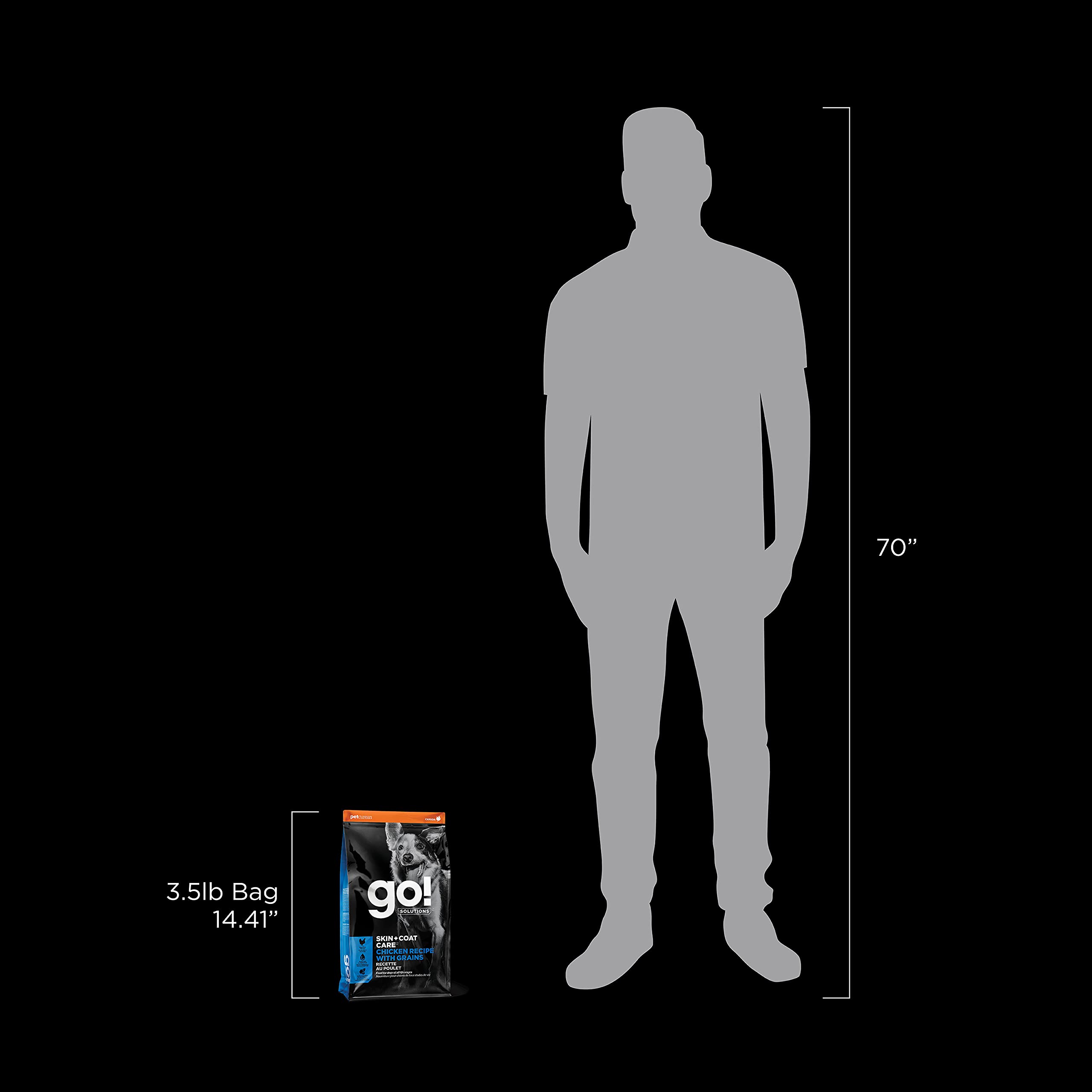 Go! Solutions Skin + Coat Care Chicken Dry Dog Food with Grains, Healthy Kibble with Omega-3s & 6s for Soft, Shiny Fur, for Puppies, Adults, & Seniors, 3.5 lb Bag