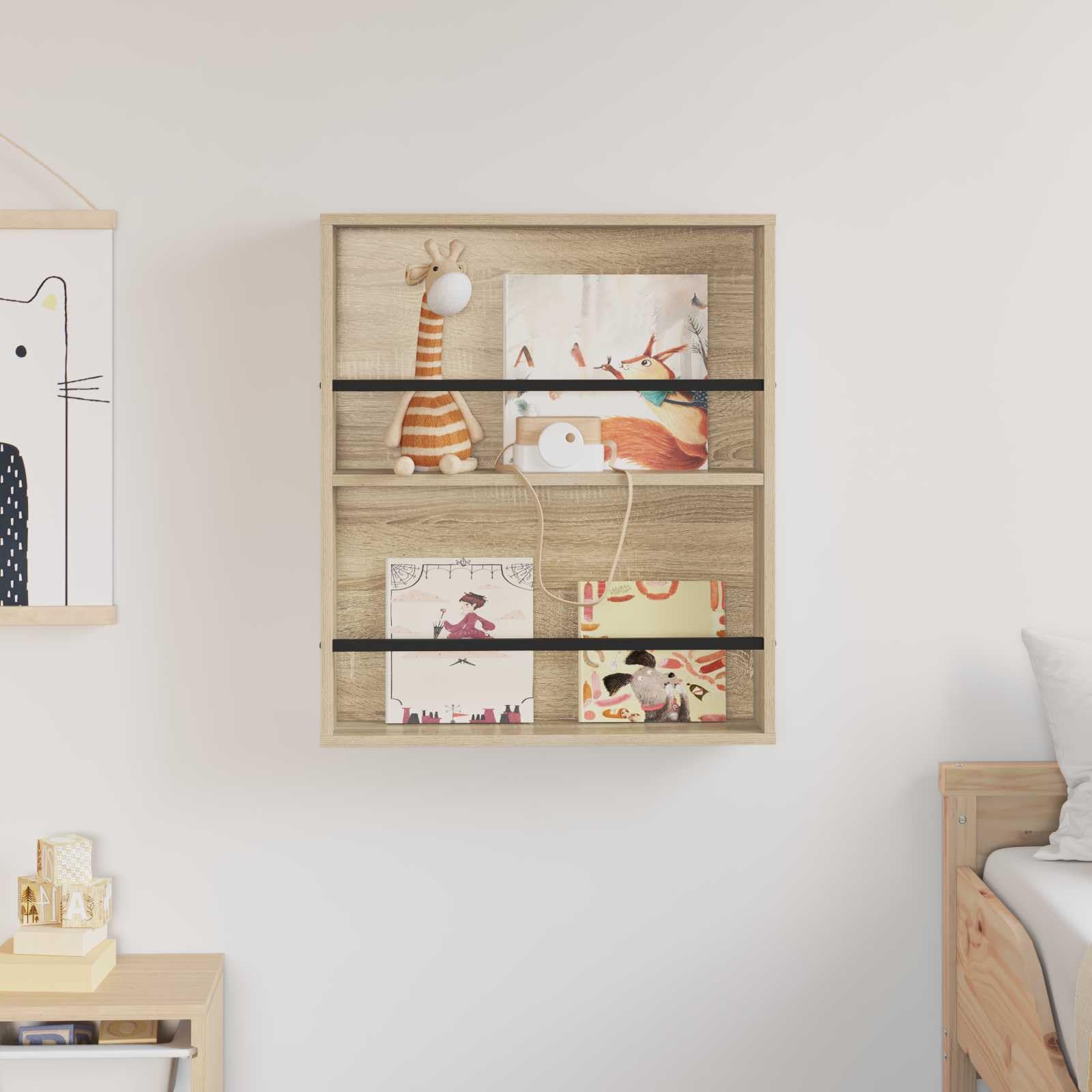 Porta Riviste Parete Rovere Sonoma 60x12x70 cm | Legno multistrato, mensola regolabile, facile pulizia, stile moderno minimale