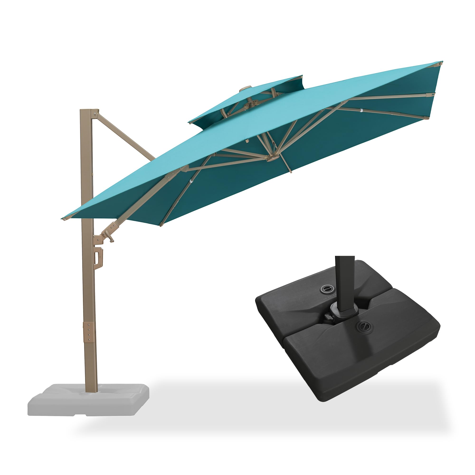 PURPLE LEAF Pool Umbrella With Base 10 FT Double-Vented Canopy, Turquoise