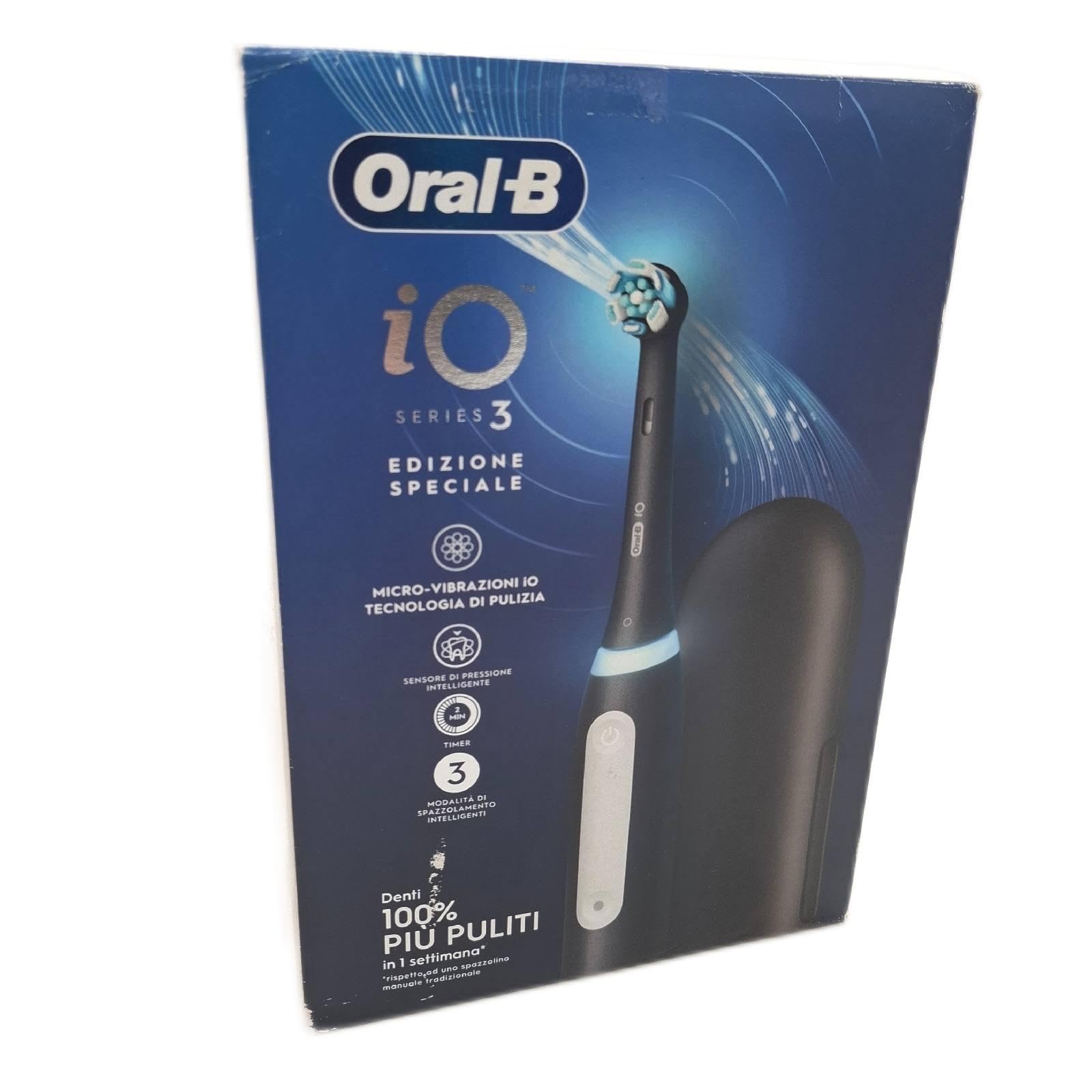 Oral-B Brosse à dents électrique rechargeable iO 3 noir, 1 tête de rechange, 1 étui de voyage, 1 brosse à dents