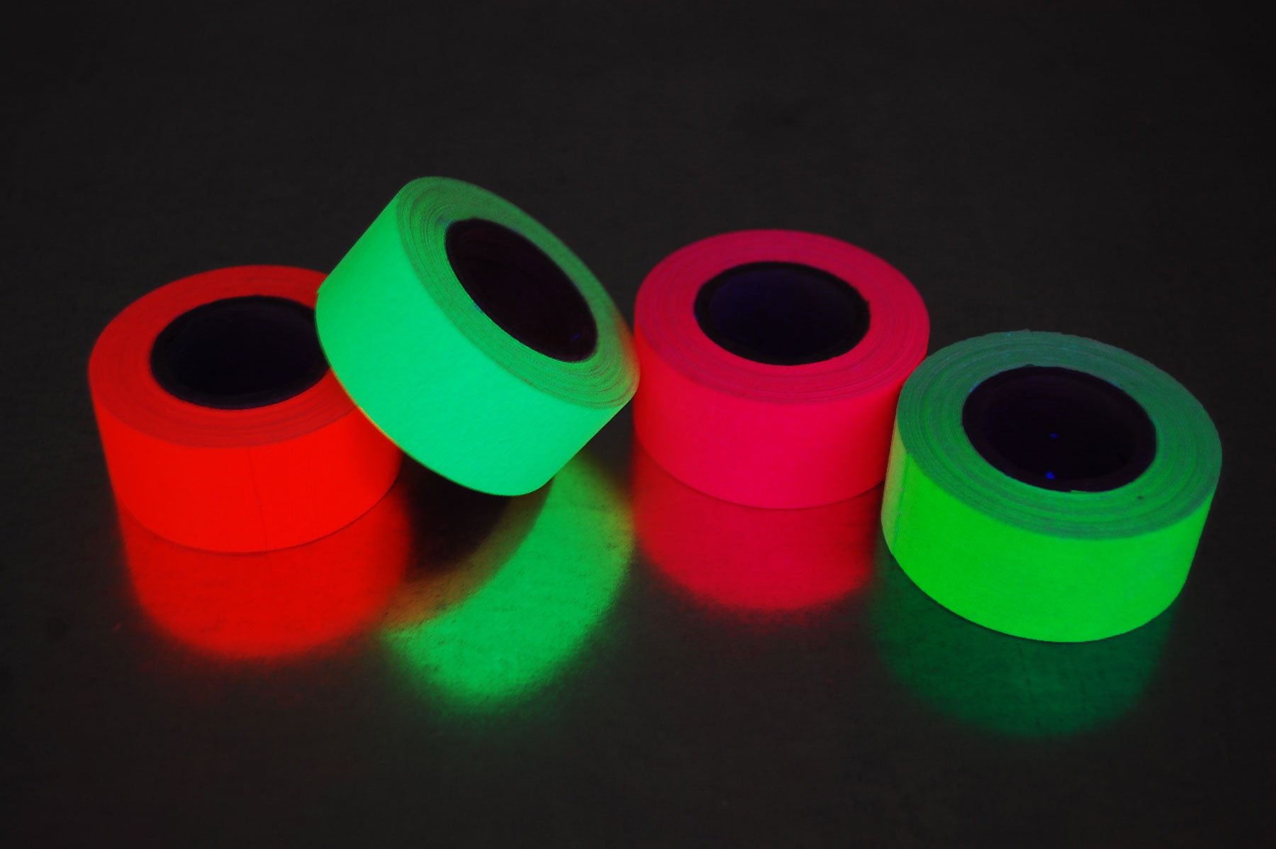 DIRECTGLOW LLC 1 Inch x 6 Yards UV Blacklight Reactive Fluorescent Gaffer Tape (4 Pack 4 Rolls x 6 Yards)