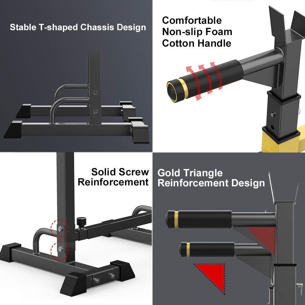 Squat Rack Panca Dipping Station Dip Stand Parallel Bar Bilanciere Rack Attrezzature per Il Fitness per Indoor Outdoor Palestra Fitness Stretching Allenamento, Carico Massimo 250 kg