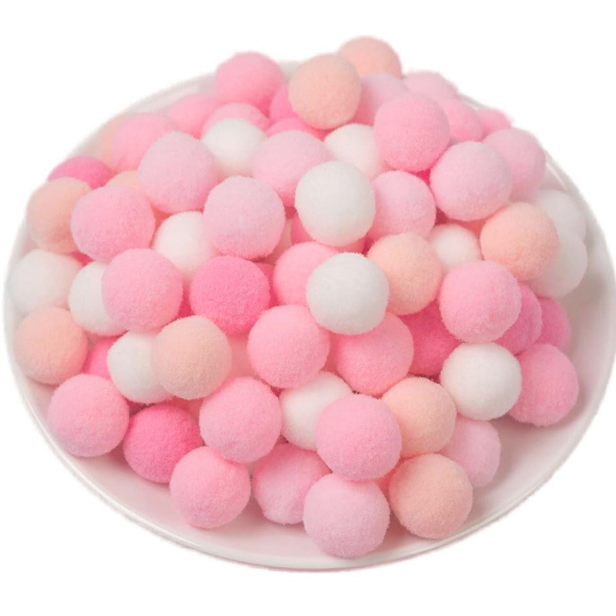 250 Pieces Pom Poms Pink and White, 0.8 inch Fuzzy Craft Pompoms, Soft Fluffy Puff Balls for DIY Arts and Bulk Craft Making Decorations Supplies (Pink
