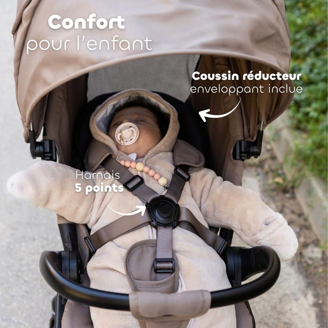 Poussette BÉABA x Micro Mobility Baby Cruiser, Dès la Naissance, Assise Rotative 360°, 7 Positions 3 Inclinaisons Pliage Une Main, Chaise Haute, Roues LED, Harnais 5 Points, Canopy XXL UPF 50+, Pralin