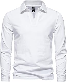 Camisetas Negras Hombre - Camisa BáSica De Manga Larga con Solapa Y Cuello En V De Color SóLido A La Moda Informal para Hombre Camiseta Negra Deporte