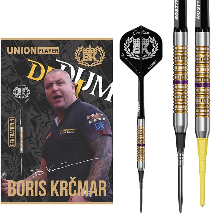 CUESOUL Union Player Boris Krčmar Gen 1 95% Tungsten Darts with OTO Dart Tip Point and Dart Accessories