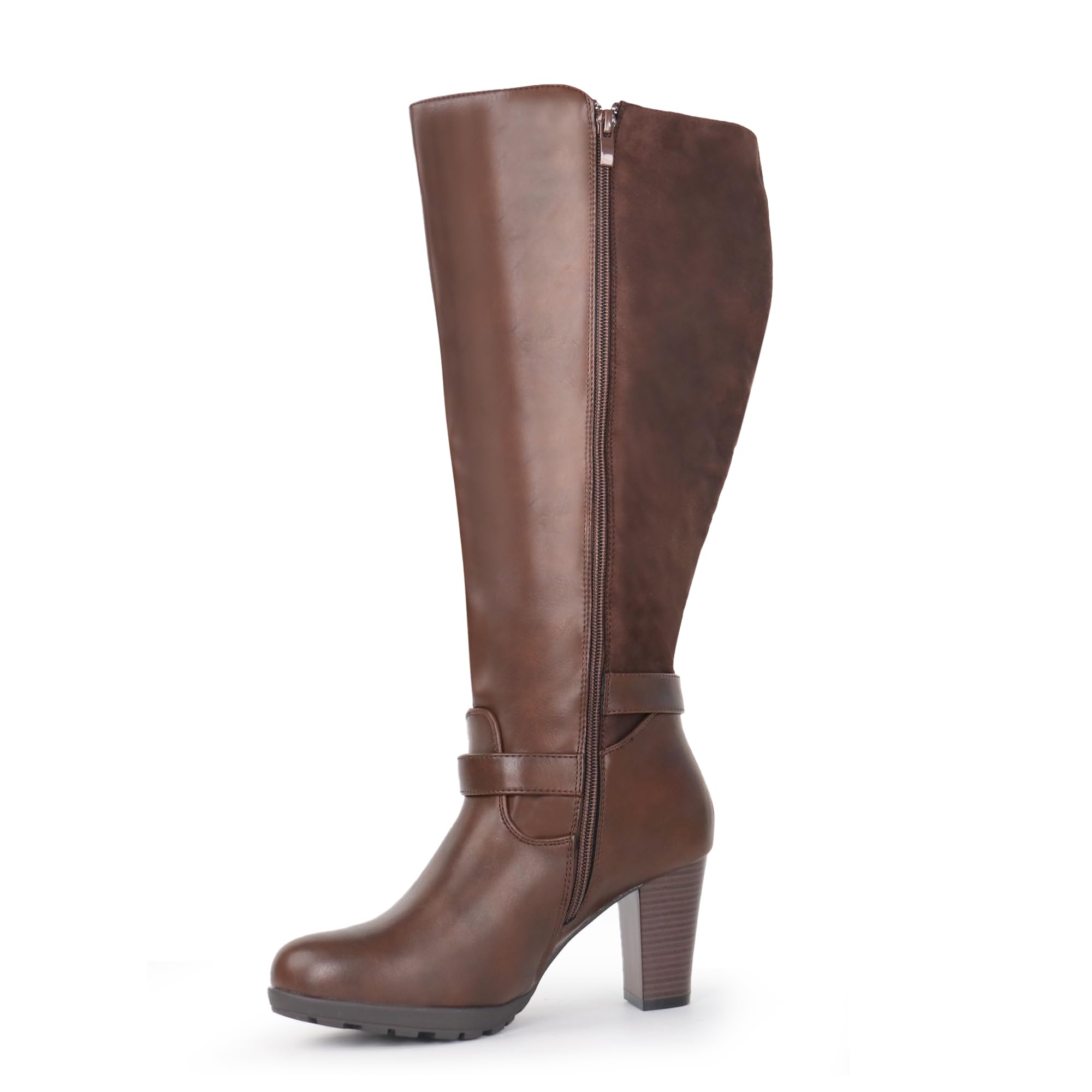 Botas de tacón alto con hebilla de tobillo para mujer, talla grande